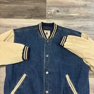 Vintage 90s North West Territory Blue Cream Mens XL Varsity Denim Bomber Jacket